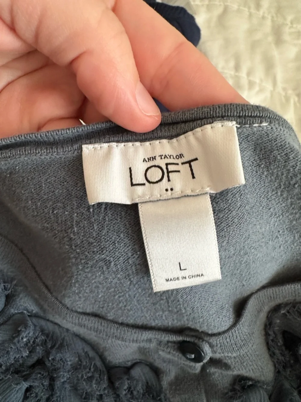 LOFT Slate Blue Floral Appliqué Cardigan - Picture 2 of 2
